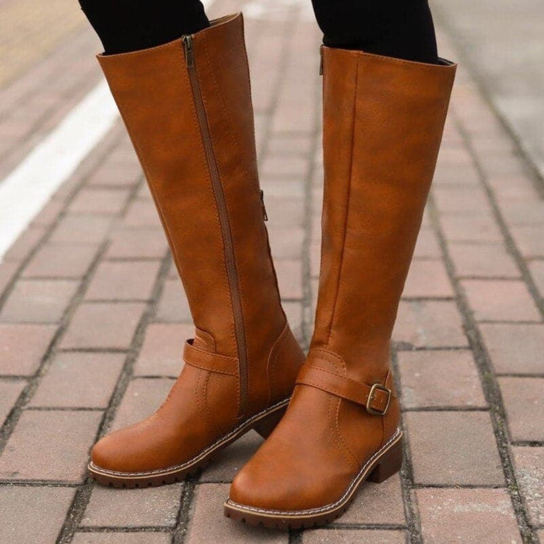 Gina – Klassische Hoch Leder Stiefeletten mit Schnallen für Damen