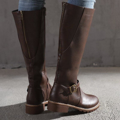 Gina – Klassische Hoch Leder Stiefeletten mit Schnallen für Damen