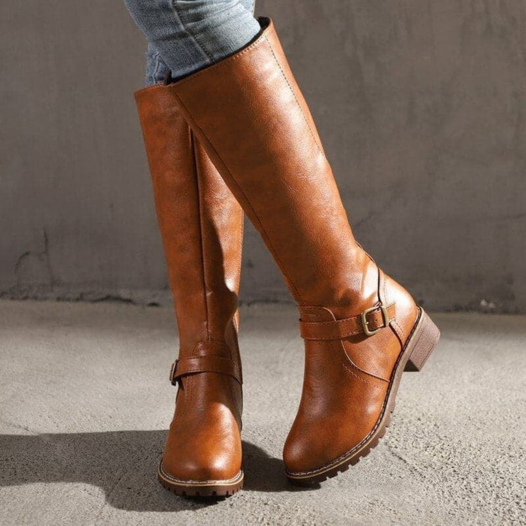 Gina – Klassische Hoch Leder Stiefeletten mit Schnallen für Damen