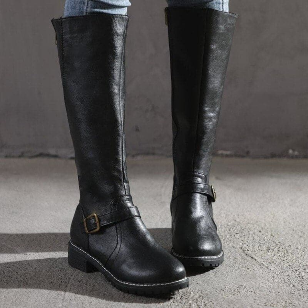 Gina – Klassische Hoch Leder Stiefeletten mit Schnallen für Damen