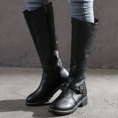Gina – Klassische Hoch Leder Stiefeletten mit Schnallen für Damen