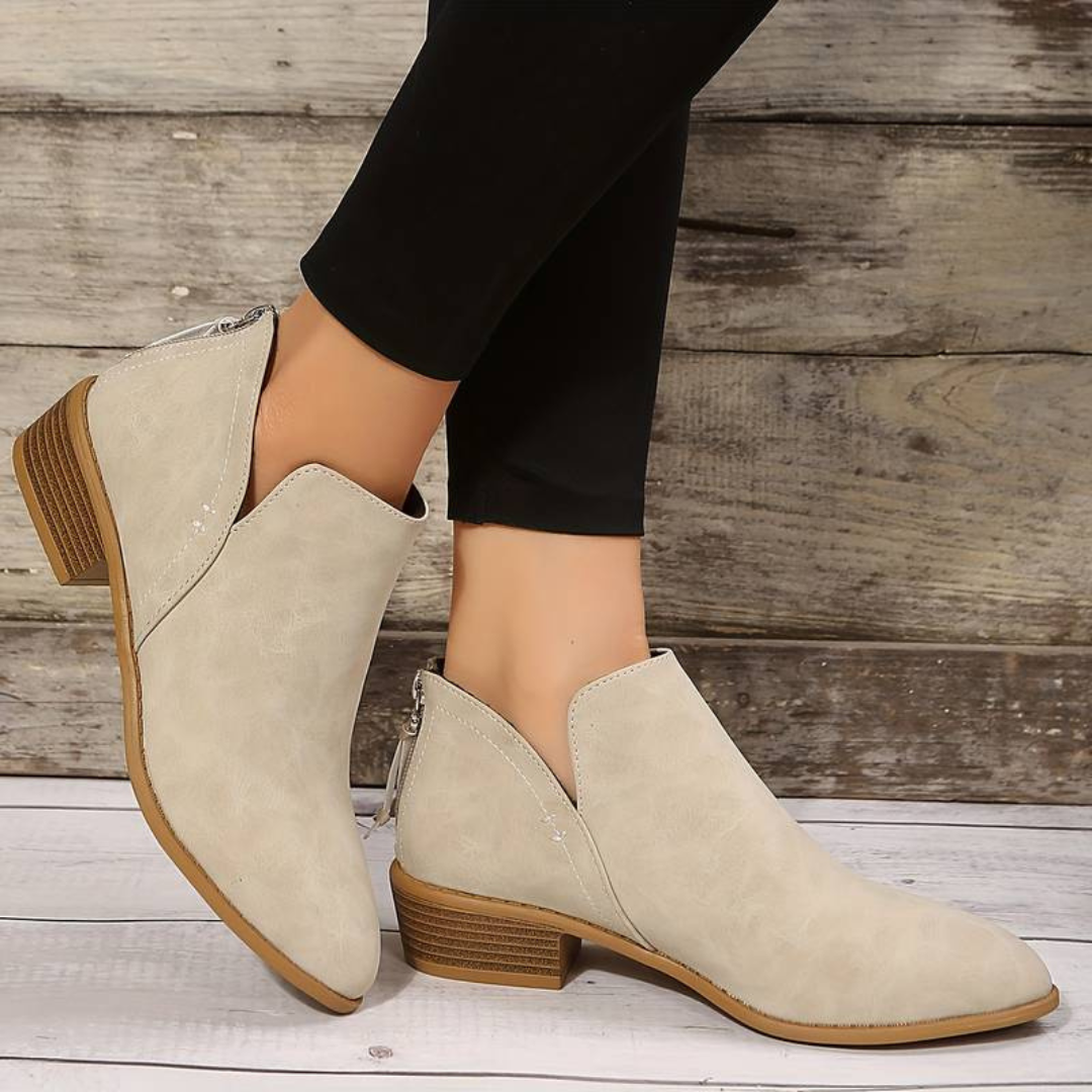 Lary - Stilvoll Niedrigem Absatz Leder Stiefeletten für Damen