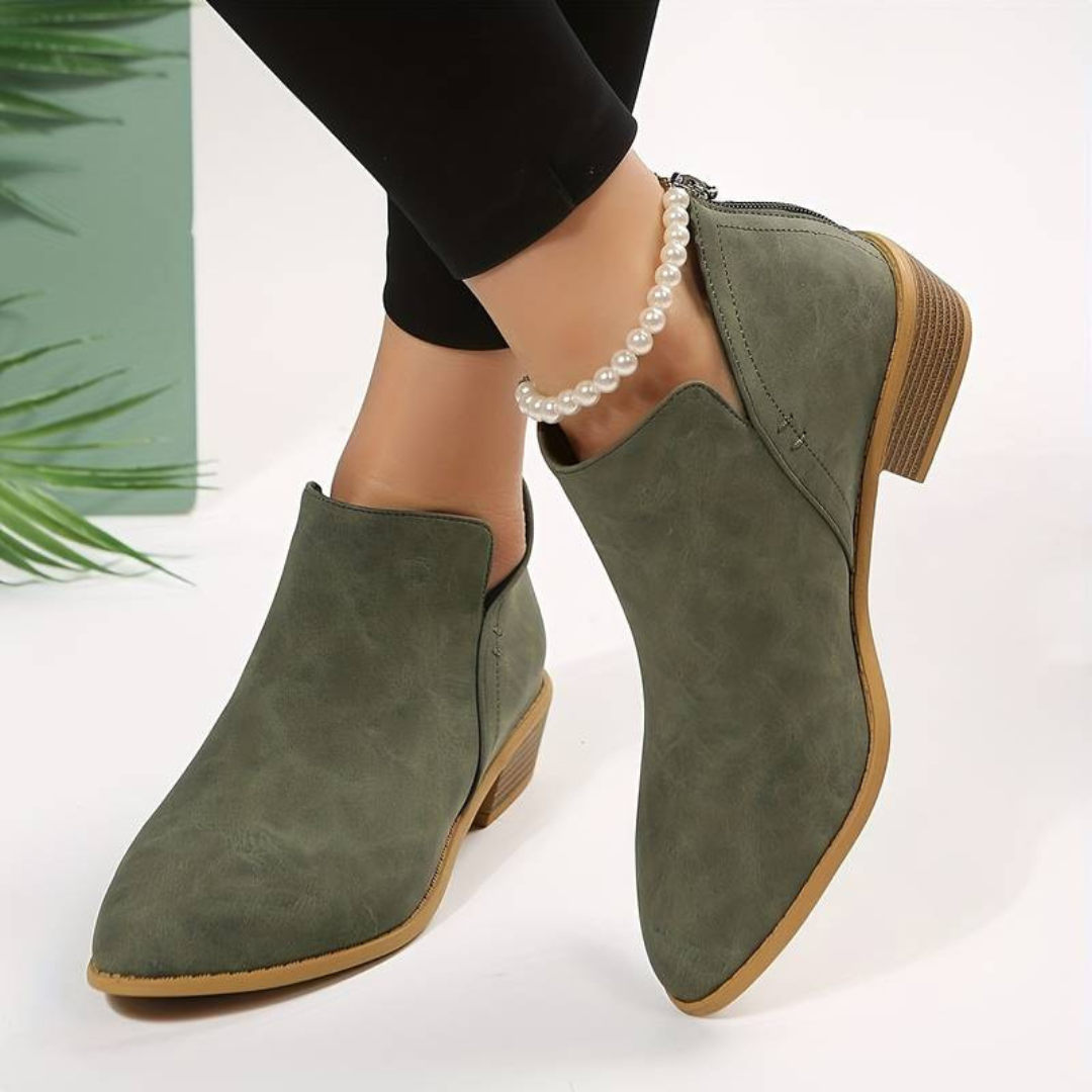 Lary - Stilvoll Niedrigem Absatz Leder Stiefeletten für Damen