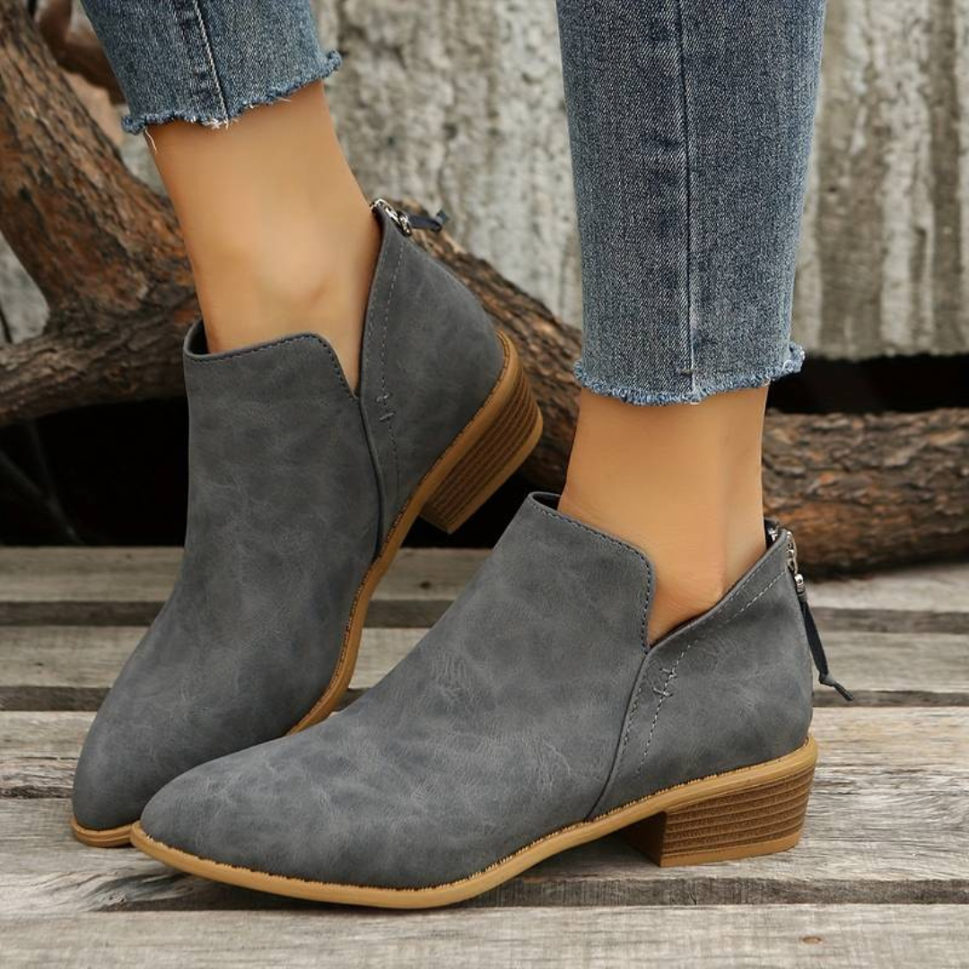 Lary - Stilvoll Niedrigem Absatz Leder Stiefeletten für Damen