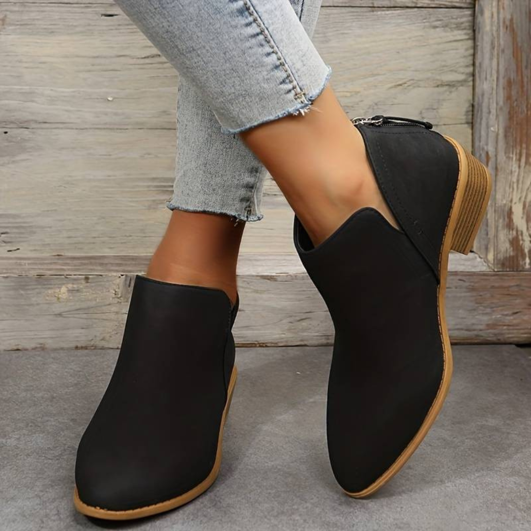 Lary - Stilvoll Niedrigem Absatz Leder Stiefeletten für Damen